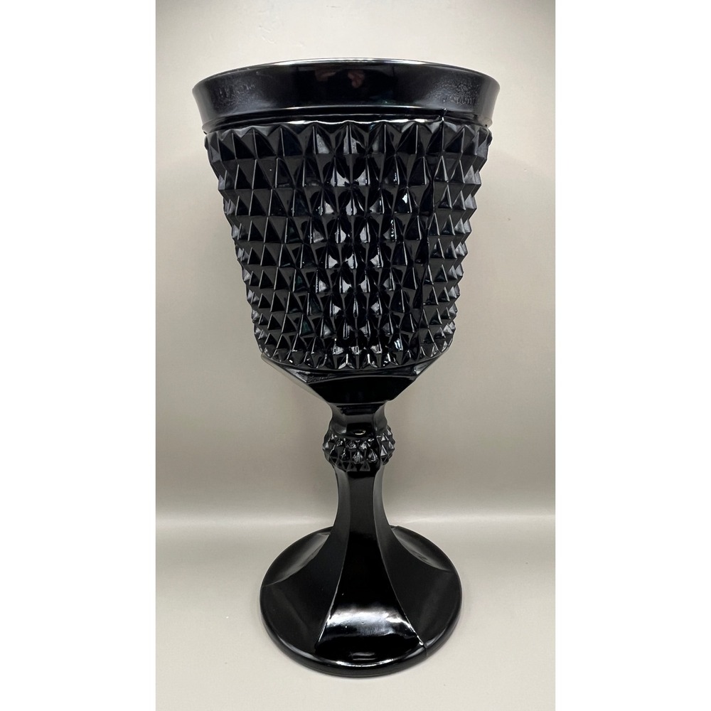 Vtg Indiana Black Amethyst Glass Diamond Point 11" Pedestal Urn Compote NO LID